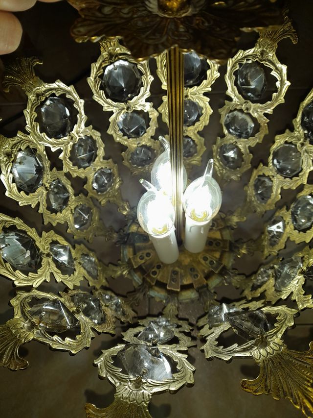 Lampara de techo en bronce y cristal