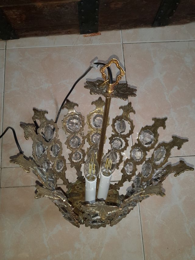 Lampara de techo en bronce y cristal