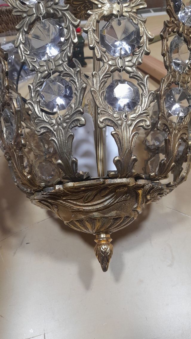 Lampara de techo en bronce y cristal