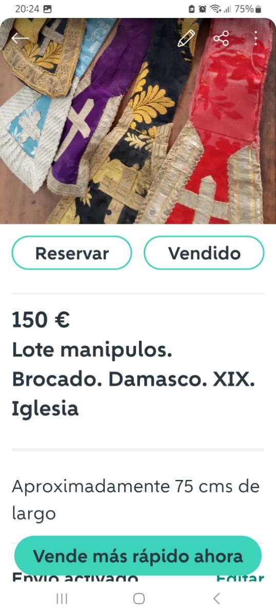 Lote manipulos brocado damasco XIX