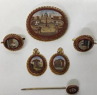 Antiguo Aderezo Oro Isabelino Micromosaicos Roma