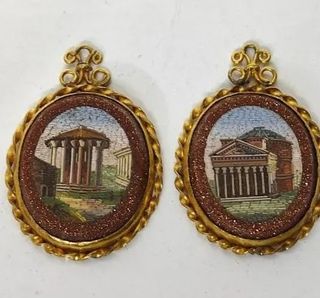 Antiguo Aderezo Oro Isabelino Micromosaicos Roma