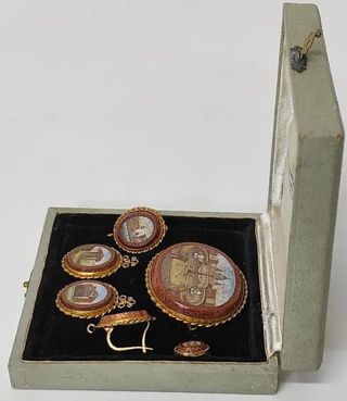 Antiguo Aderezo Oro Isabelino Micromosaicos Roma