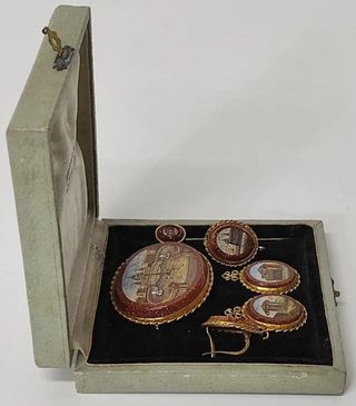 Antiguo Aderezo Oro Isabelino Micromosaicos Roma