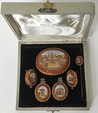 Antiguo Aderezo Oro Isabelino Micromosaicos Roma