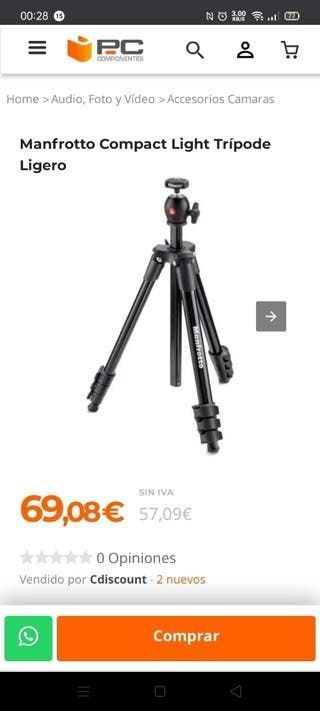 Trípode Manfrotto COMPACT LIGHT+ 4 secciones NEW!