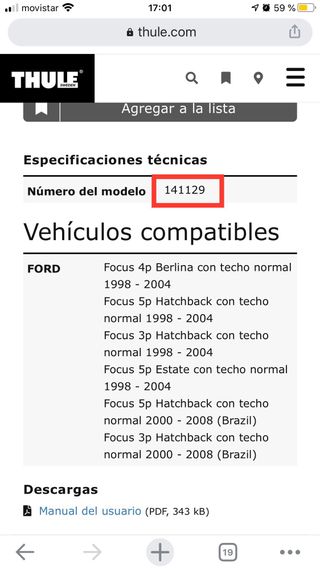 pies Thule 754 mas kit focus 1129 para baca coche
