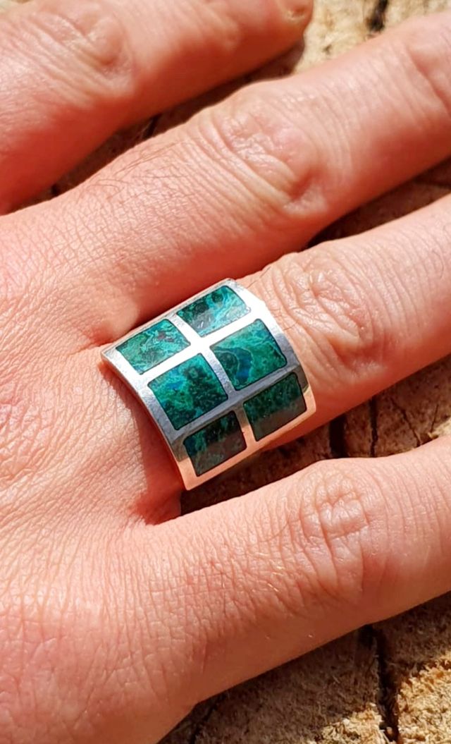 Anillo plata950 incrustacion crisocola