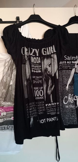 Maglia blusa nera con disegno trendy viscosa tg U