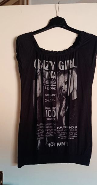 Maglia blusa nera con disegno trendy viscosa tg U