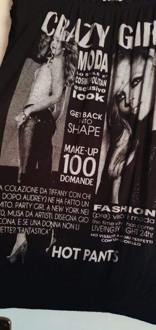 Maglia blusa nera con disegno trendy viscosa tg U