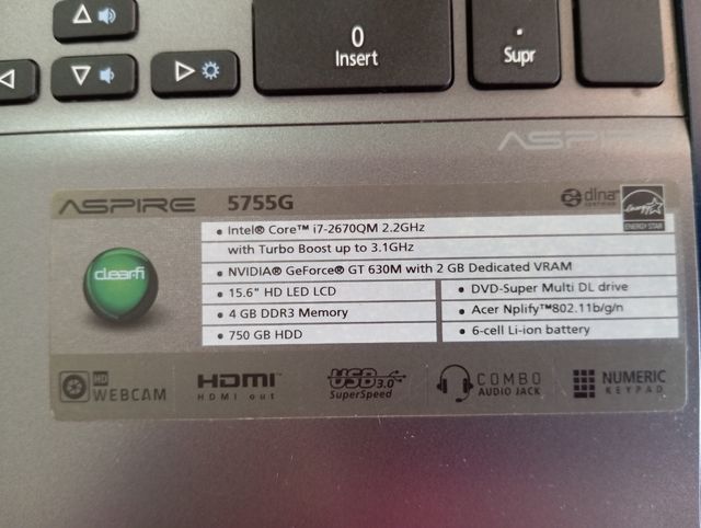 Portátil Acer Aspire 5755G