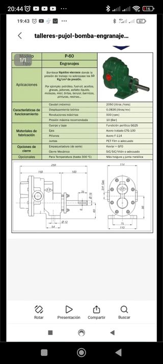 Bomba de engranajes para productos muy viscosos