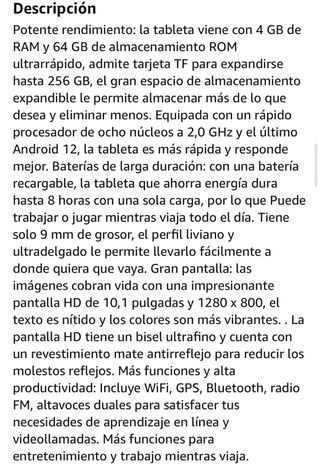 Tablet 10.1 pukgadas 4 GB de RAM, 64 GB de ROM