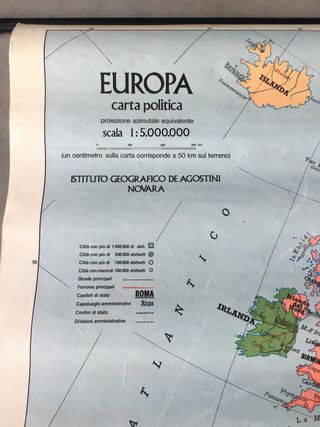 mappa Europa fisica politica vintage 1988