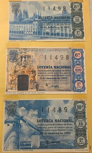 DECIMOS DE LOTERIA 1962