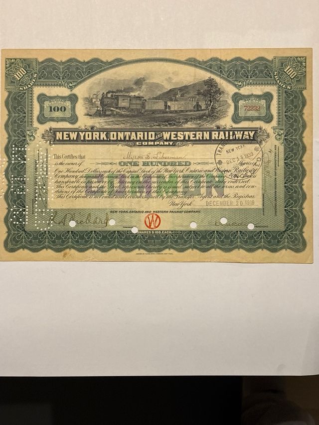 Azione new york ontario and western railway