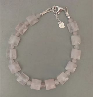 Pulsera, plata ley y cuarzo rosa 