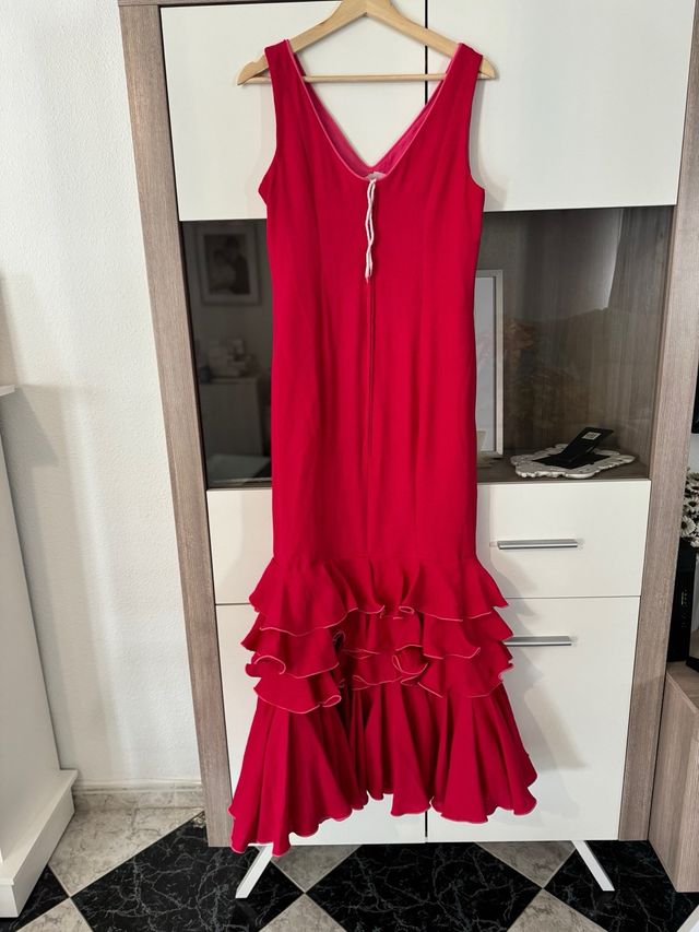 Traje de flamenca lino en rosa 