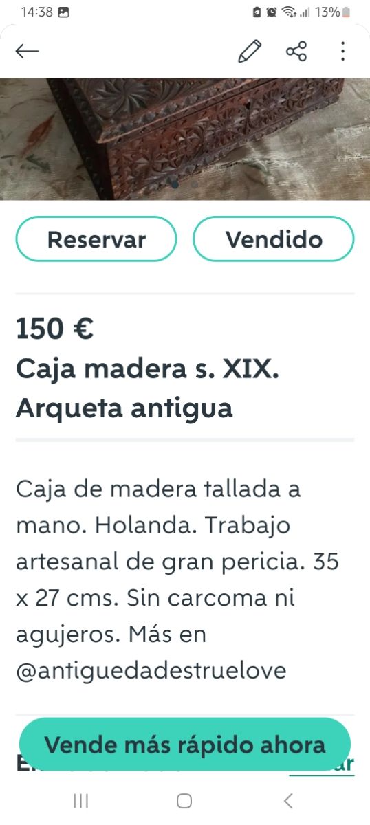 Caja de madera antigua XIX