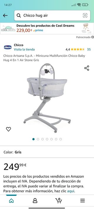 Chicco baby hug Air 4 en 1 cuna hamaca moisés bebe