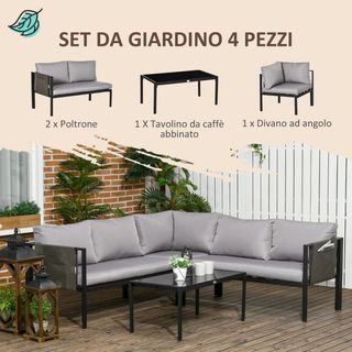 Set da Giardino 4 Pezzi con 2 Divanetti, Poltrona