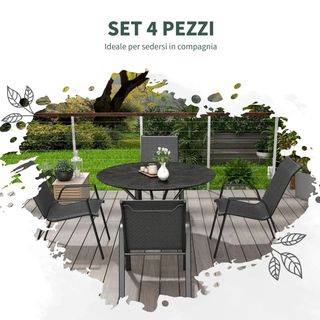 Set 4 Sedie da Giardino Impilabili con Braccioli i