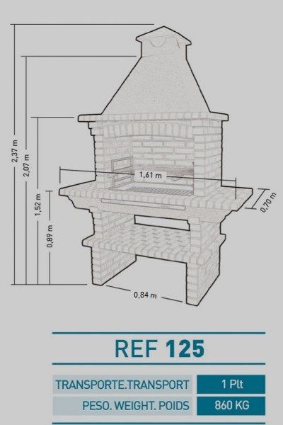 Barbacoa de obra Ref 125 para leña con parrillas