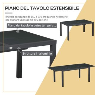 Set da Giardino con Tavolo Allungabile in Vetro e