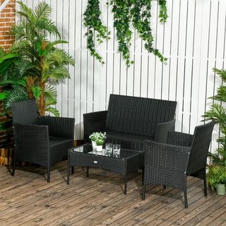 Set da Giardino 4Pezzi in Rattan con 2 Sedie, Polt