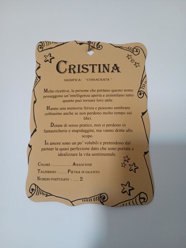 Pergamena cuoio nome Cristina