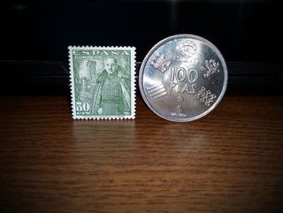 100 pesetas Mundial 82 + Sello de Franco 