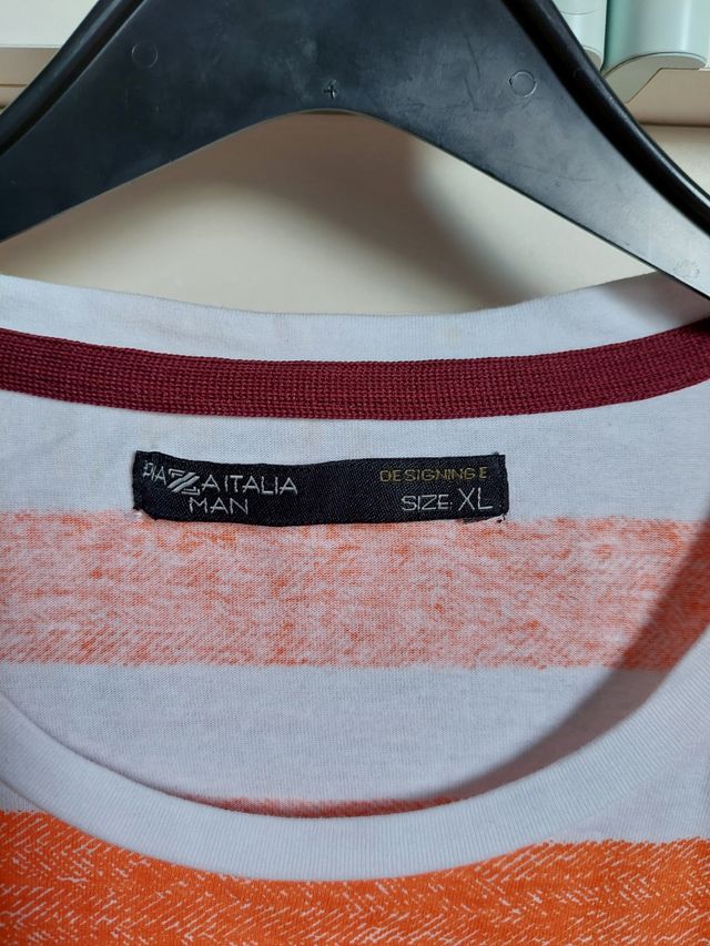 Camiseta hombre XL rayas blanco naranja