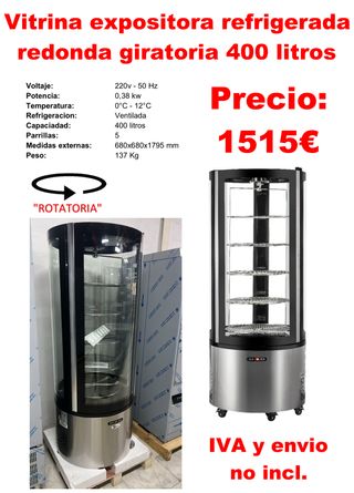 VITRINA CIRCULAR ROTATORIA REFRIGERADA 400 LITROS