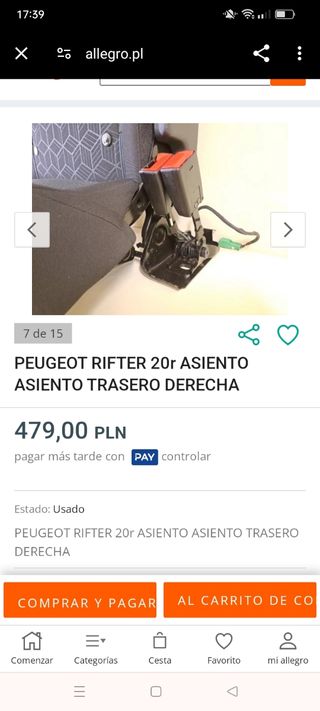 Asientos Peugeot rifter 20r  OFERTA!!!!!