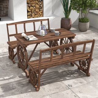 Set da Giardino 3 Pezzi in Legno di Pino con 1 Tav