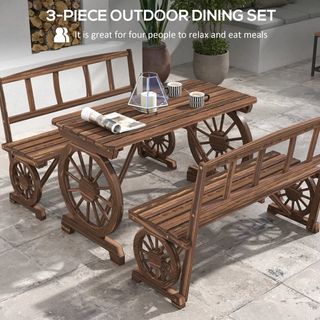 Set da Giardino 3 Pezzi in Legno di Pino con 1 Tav