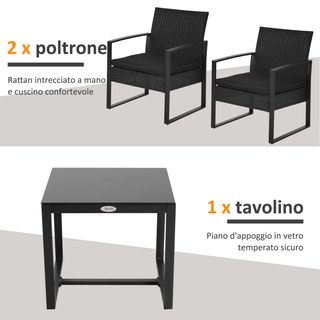 Set da Balcone, Tavolino e 2 Sedie da Esterno in R