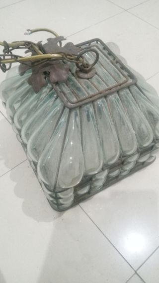 Lampara antigua de cristal y metal