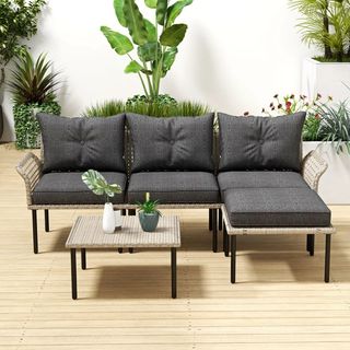 Set da Giardino 5 Pezzi in Rattan con 2 Sedie Late
