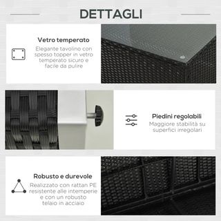 Set da Giardino 4 Pezzi in Rattan PE e Acciaio, c