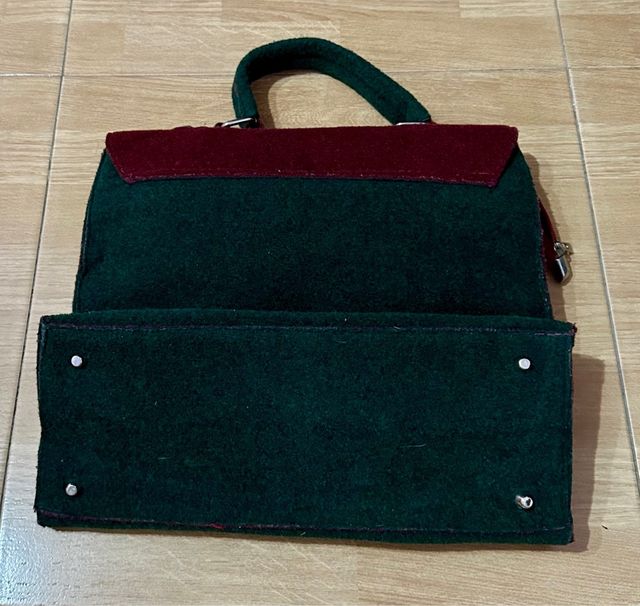 Bolso paño burdeos y verde