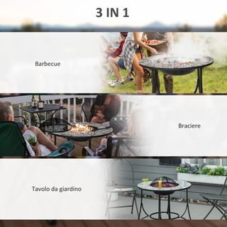 Braciere da esterno 3 in 1 con tavolo, griglia e
