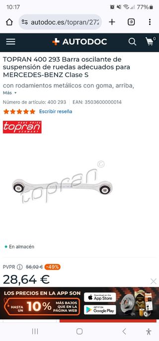 Barra suspension mercedes S w140 c140