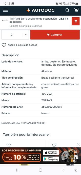 Barra suspension mercedes S w140 c140