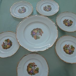 piattini d'epoca rifiniti in oro dipinti a mano