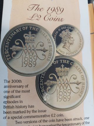 2 monedas de 2 libras 1989 Derechos UK