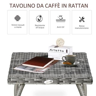 Tavolino da caffè in rattan sintetico, tavolo da e