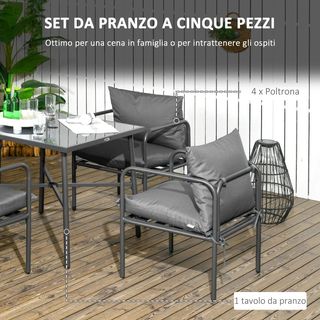 Set da giardino in acciaio da 5 pezzi con 4 sedie