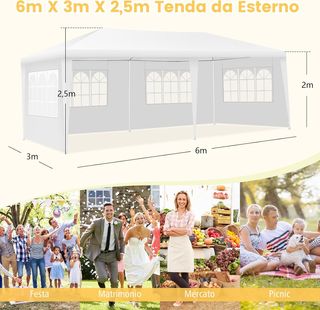 Gazebo da Giardino 6 x 3 m, Tendone per Feste con 